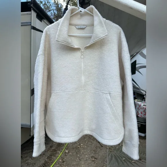 Fleece Pullover Sweater Women’s XXL Off White Cowl Neck Fuzzy 1/2‎ Zip Soft Cozy - Picture 4 of 8